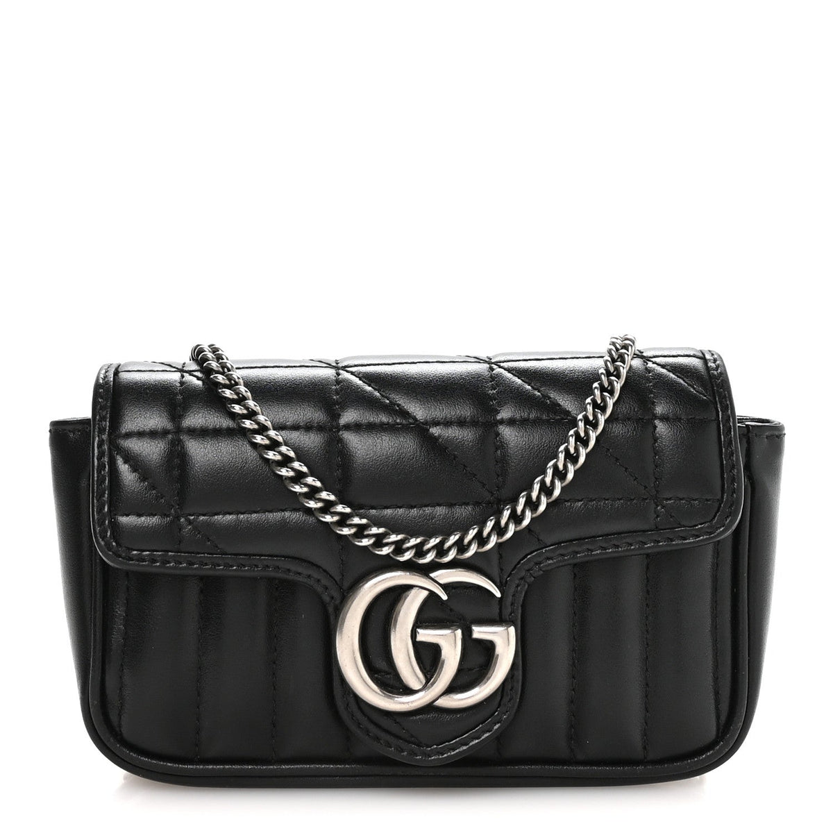 Calfskin Matelasse Aria Super Mini GG Marmont Shoulder Bag Black