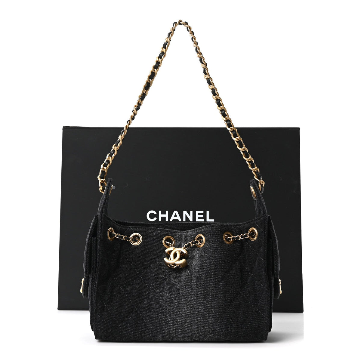 Washed Denim Quilted Mini Chanel 25 Handbag Black