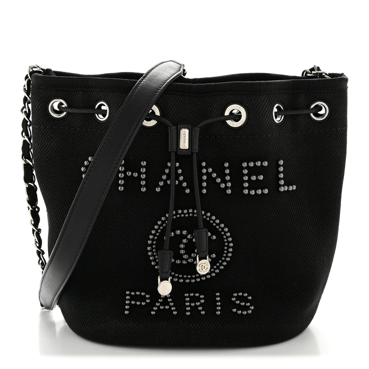 Canvas Deauville Drawstring Bucket Bag Black