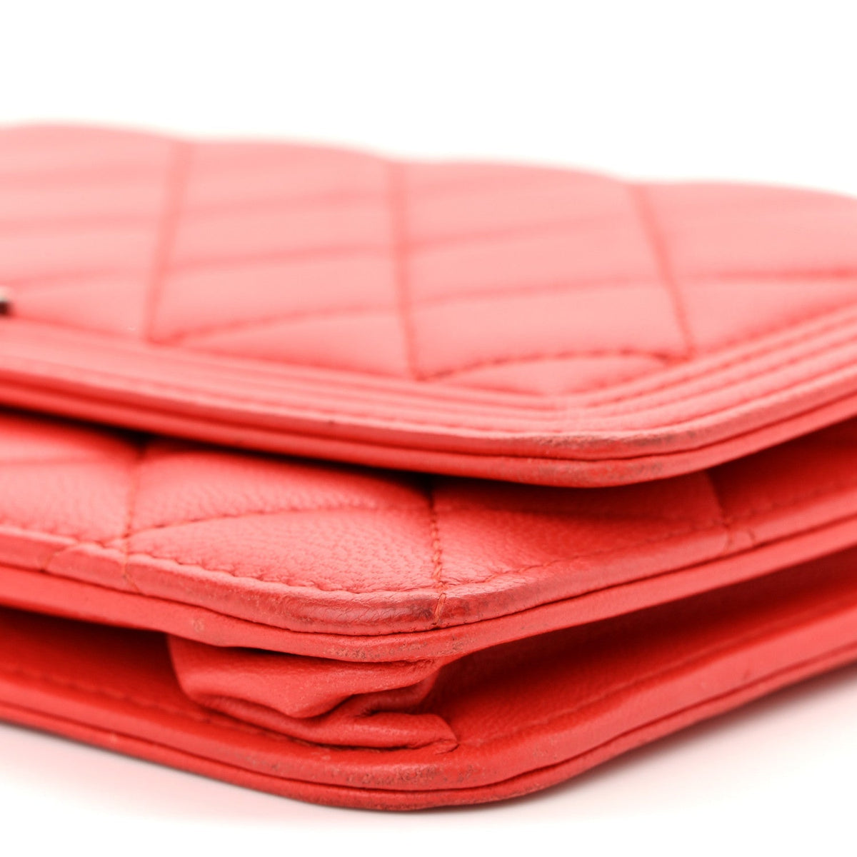 Lambskin Quilted Boy Wallet On Chain WOC Red