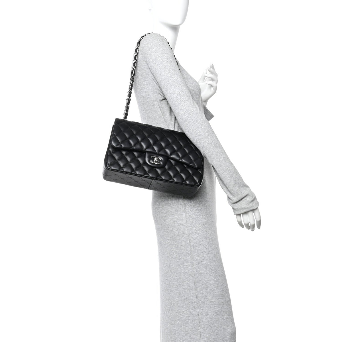 Lambskin Quilted Jumbo Double Flap Black