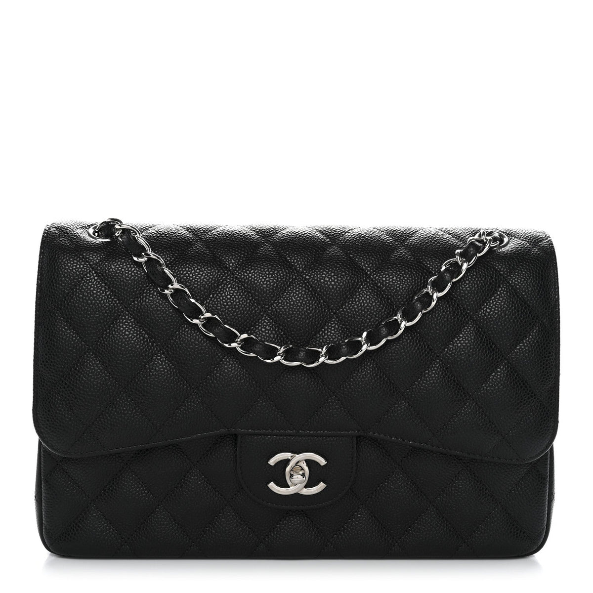 Caviar Quilted Jumbo Double Flap Black