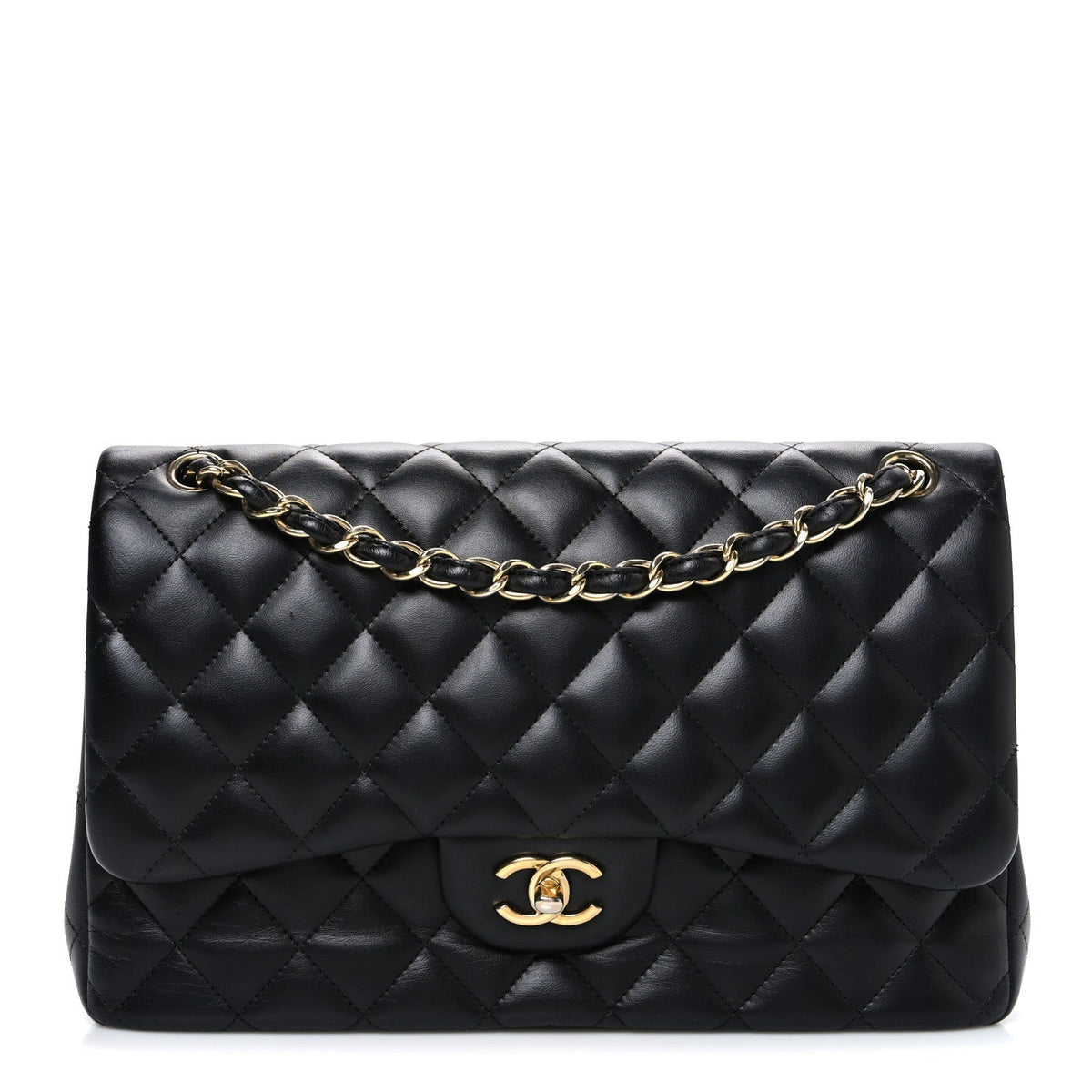Lambskin Quilted Jumbo Double Flap Black