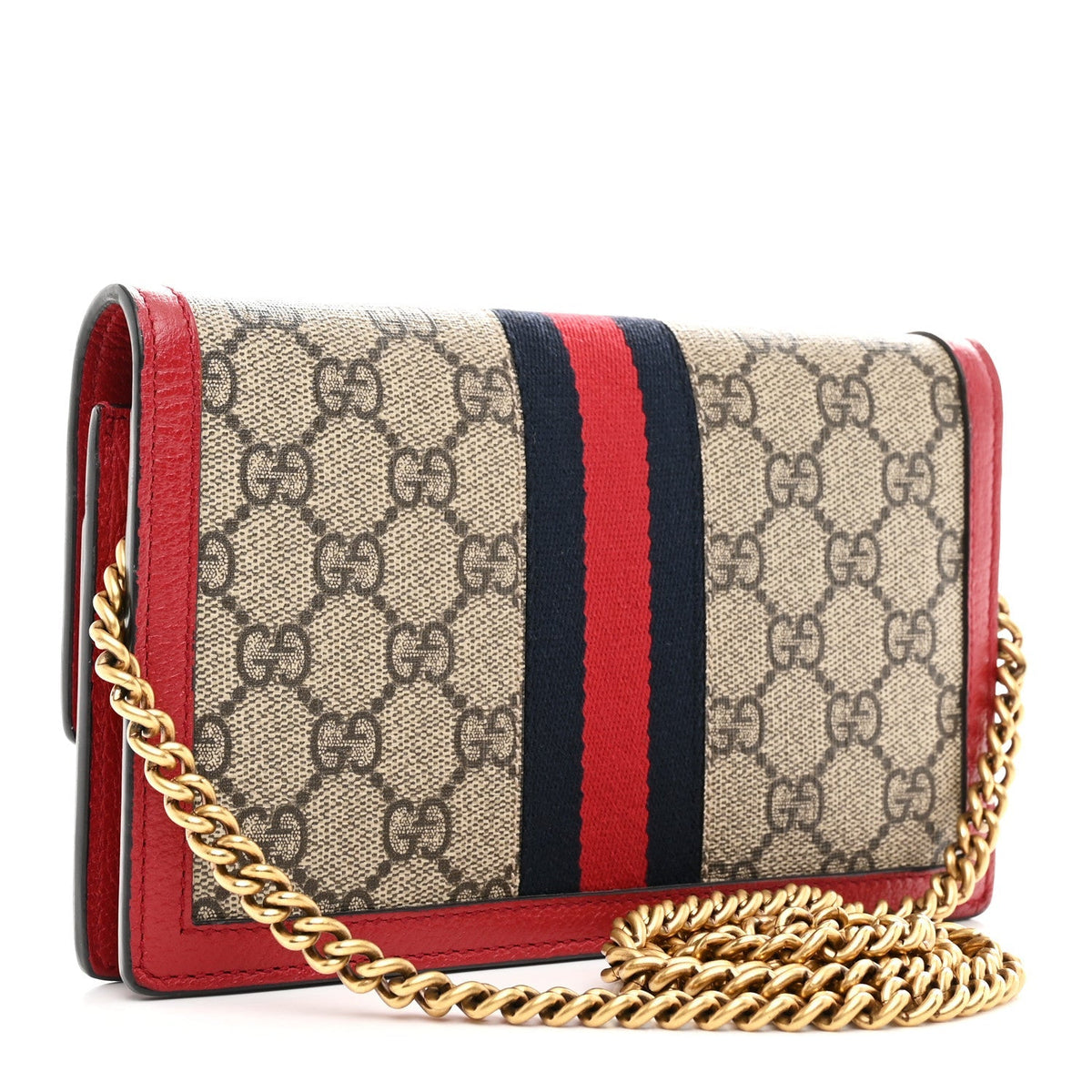 GG Supreme Monogram Web Queen Margaret Chain Wallet Red
