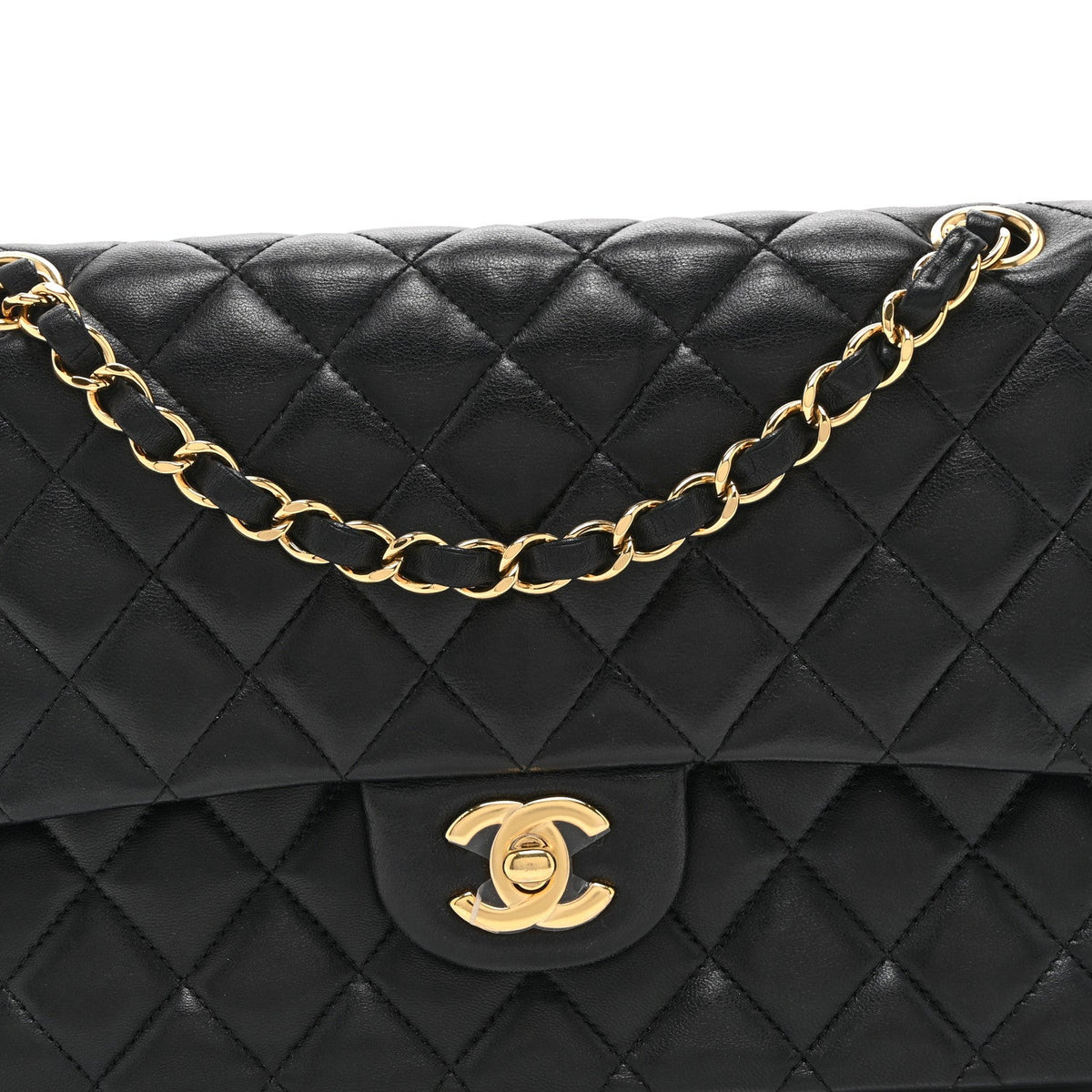 Lambskin Quilted Medium Double Flap Black