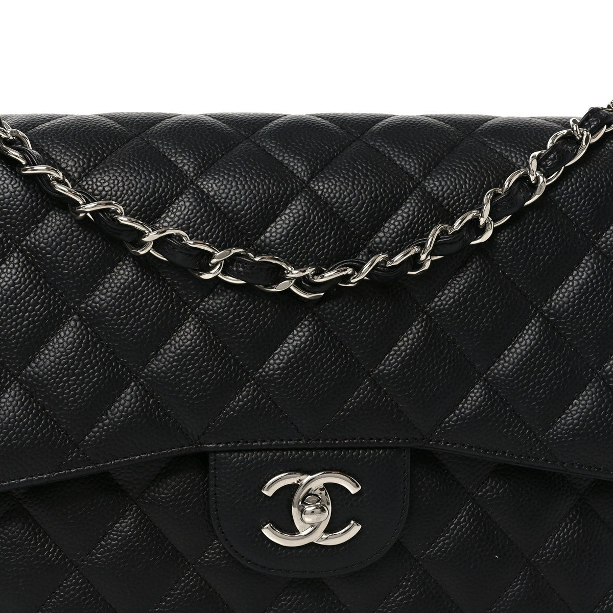 Caviar Quilted Jumbo Double Flap Black