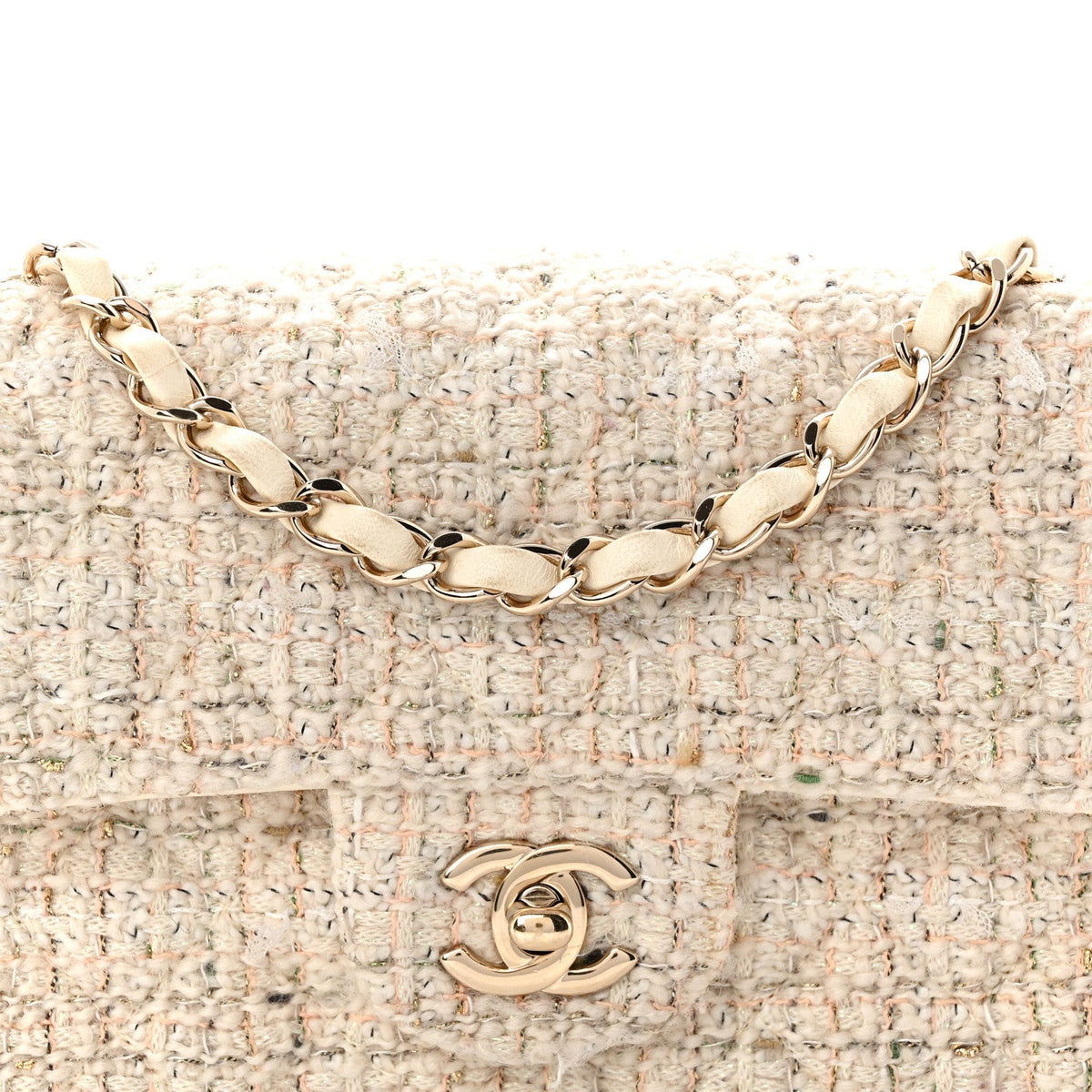 Tweed Quilted Mini Rectangular Flap Off White
