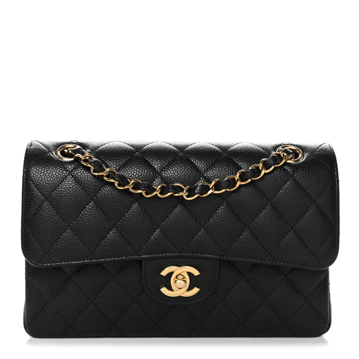 Caviar Quilted Small Double Flap Black