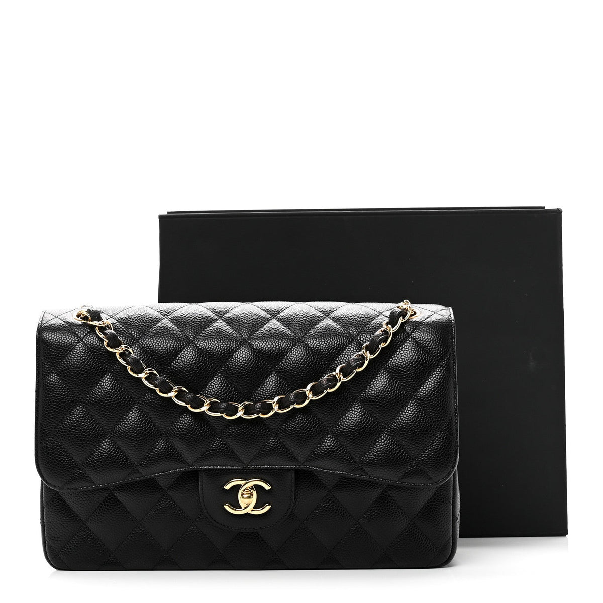 Caviar Quilted Jumbo Double Flap Black