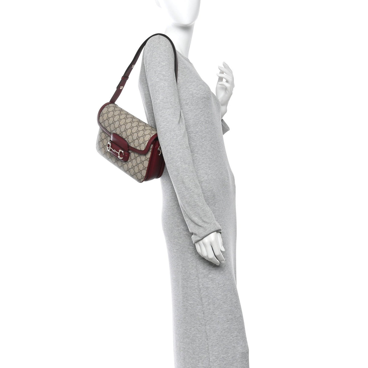 GG Supreme Monogram Horsebit 1955 Soft Small Shoulder Bag Beige Ebony Rosso Ancora