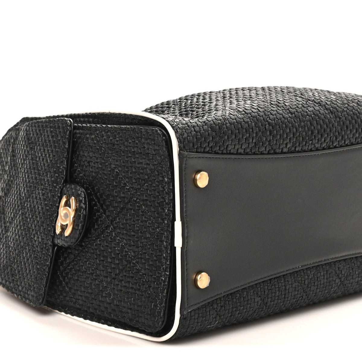 Braided Raffia Calfskin Quilted Small Chanel 25 Handbag Black White