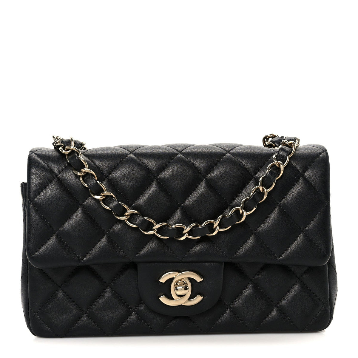 Lambskin Quilted Mini Rectangular Flap Black