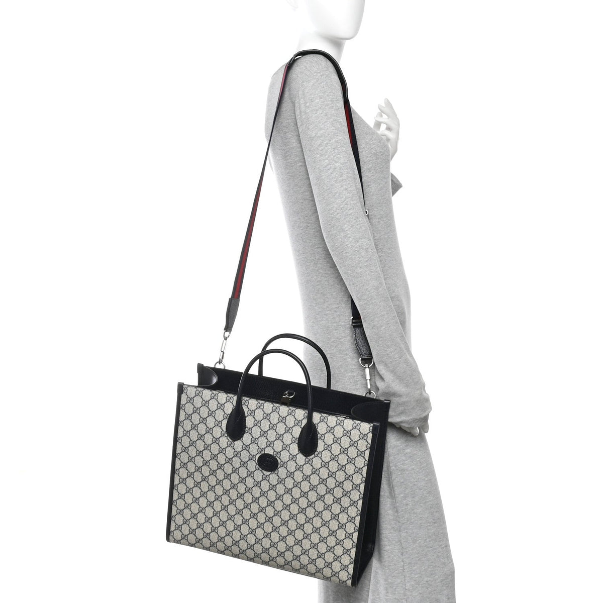 GG Supreme Monogram Azalea Calfskin Medium Retro Interlocking G Tote Bag Beige Blue