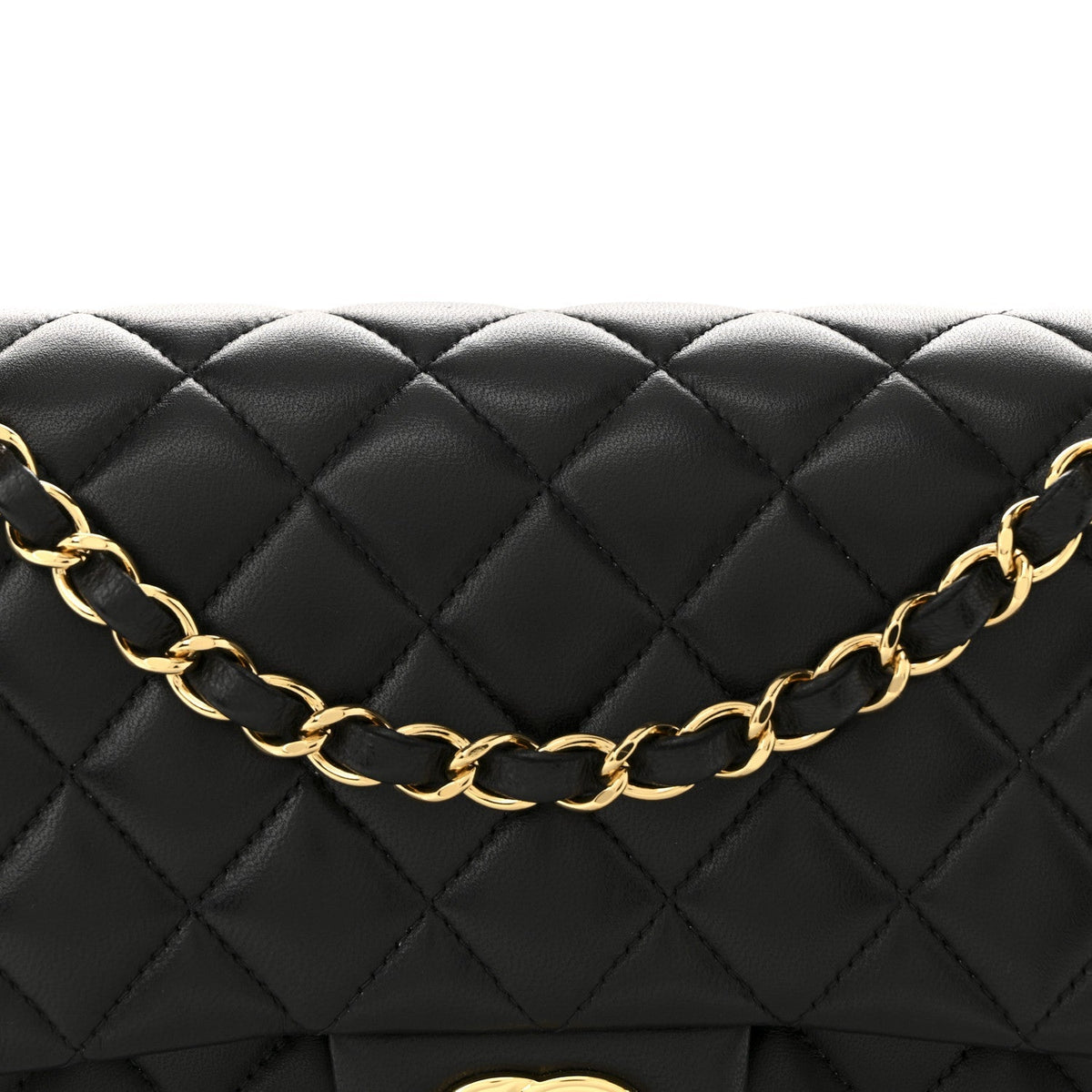 Lambskin Quilted Medium Double Flap Black