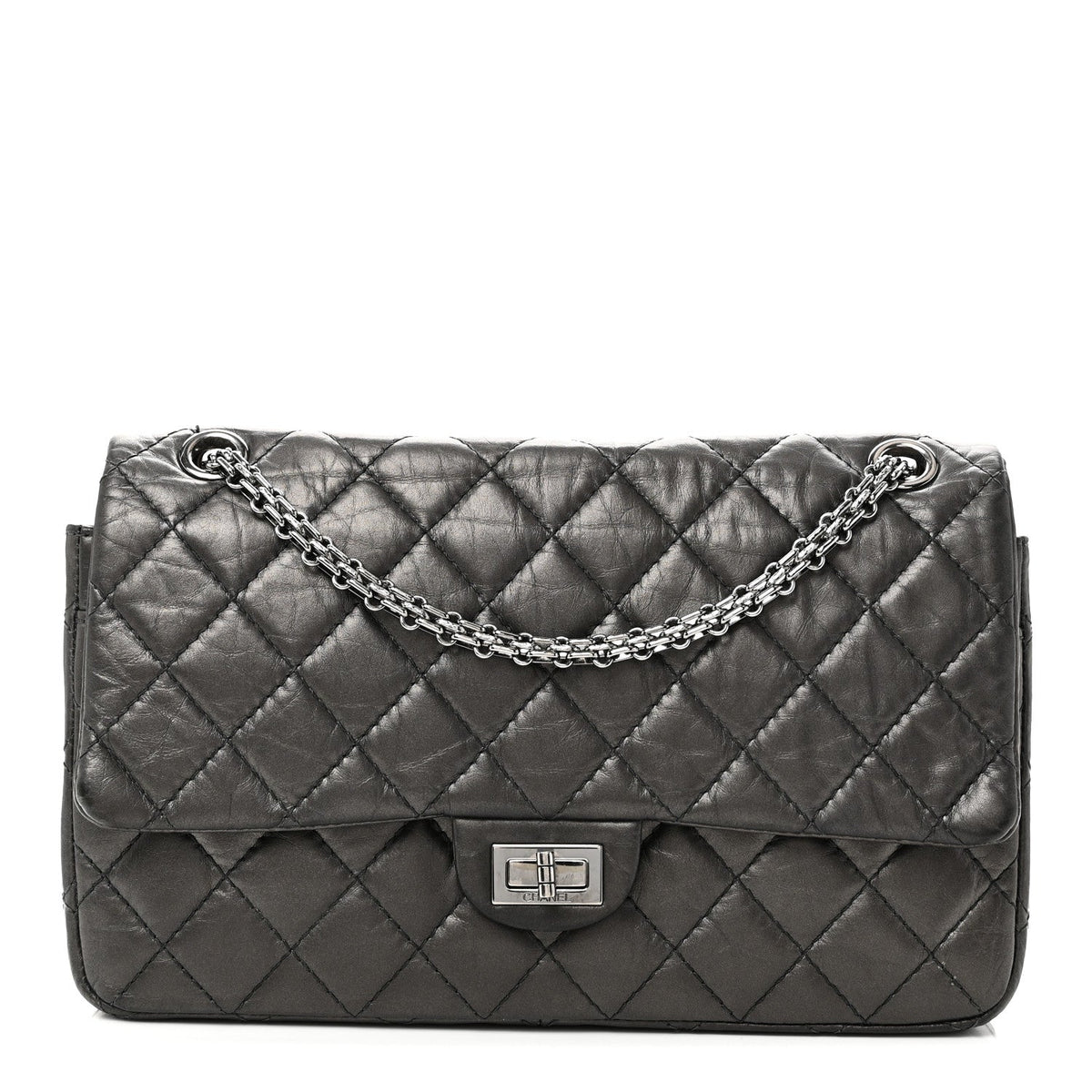 Metallic Aged Calfskin Quilted 2.55 Reissue 226 Flap Dark Grey