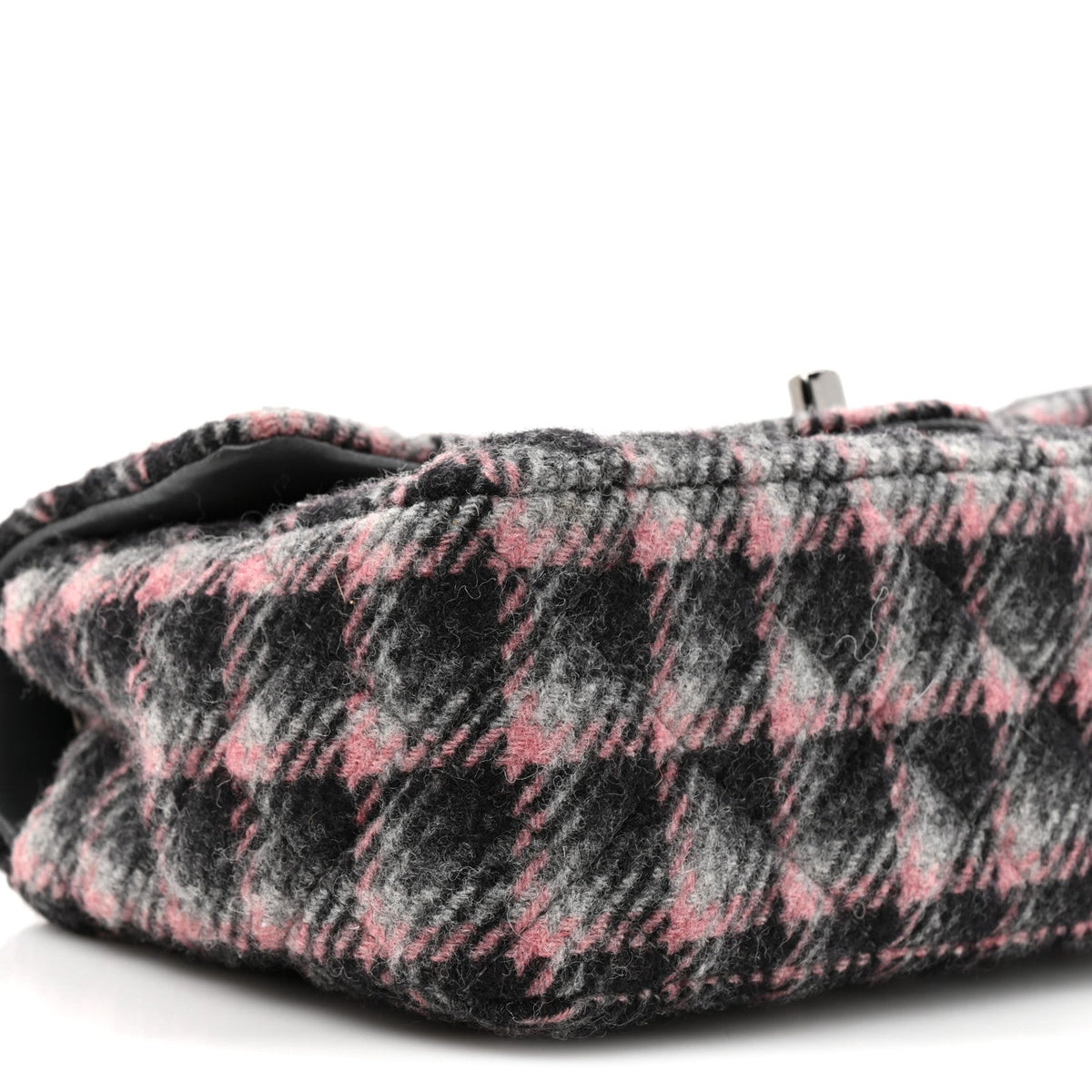 Wool Plaid Quilted Mini Rectangular Flap Pink Grey Multicolor