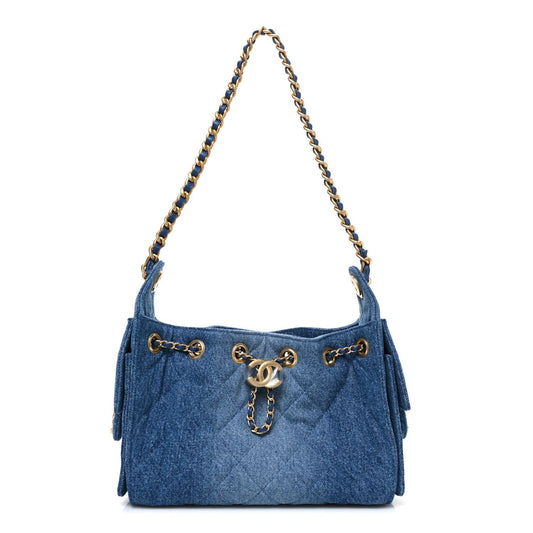 Washed Denim Quilted Mini Chanel 25 Handbag Blue