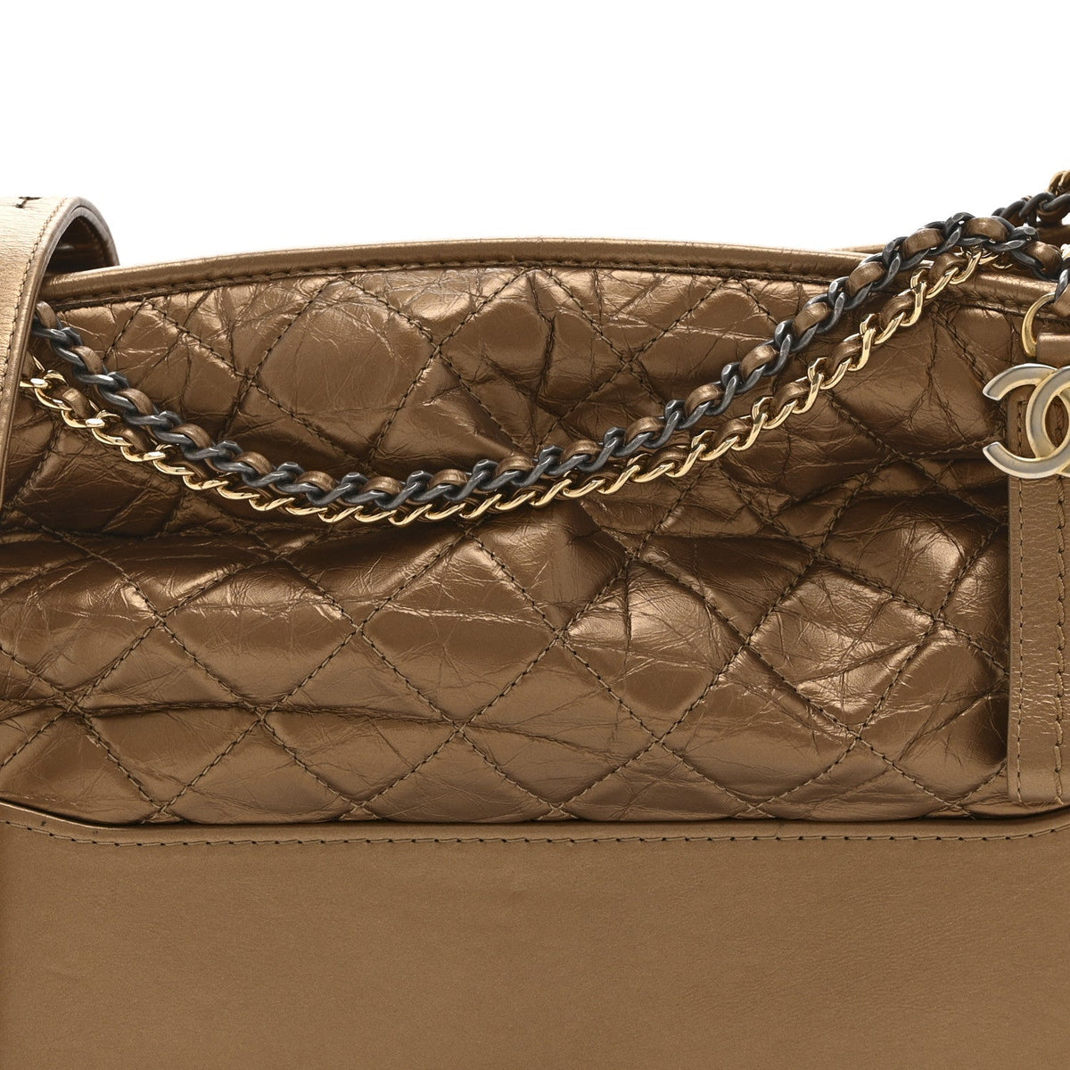 Metallic Aged Calfskin Quilted Medium Gabrielle  Bronze
