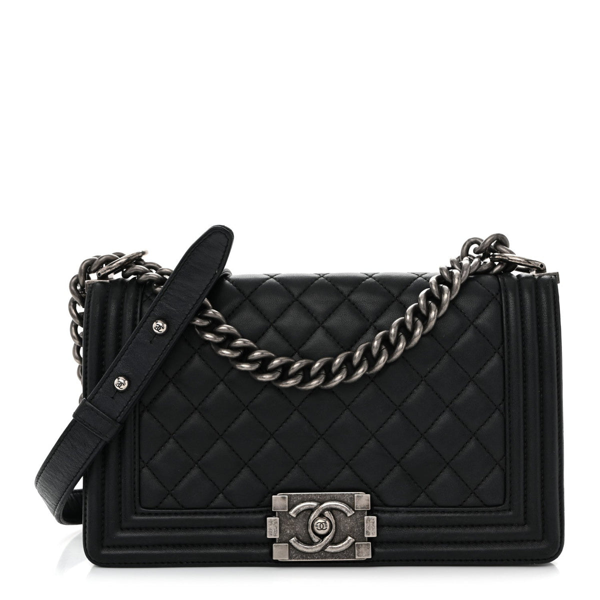 Lambskin Quilted Medium Boy Flap Black