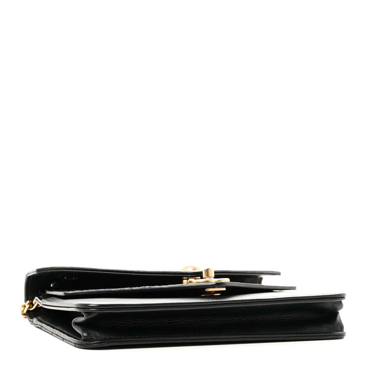 Calfskin Elaphe Double Chevron Mini Wallet On Chain WOC Black