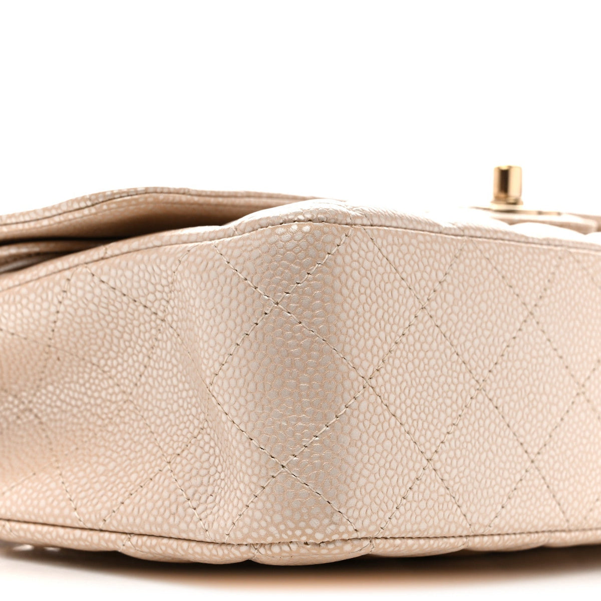 Pearly Caviar Quilted Medium Double Flap Light Beige