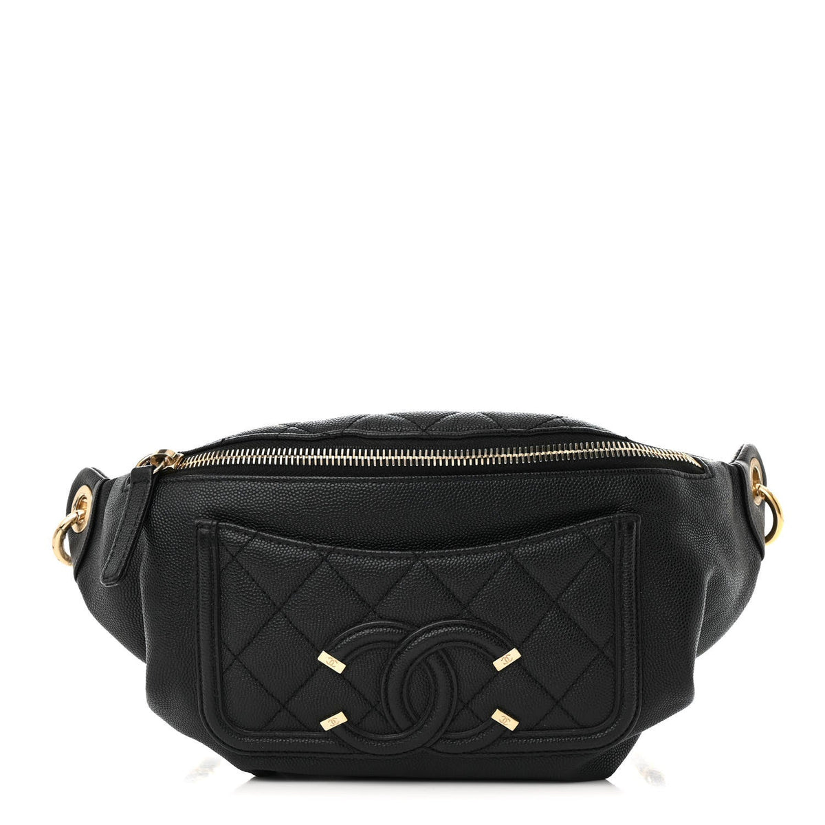Caviar Quilted Filigree Waist Bag Black