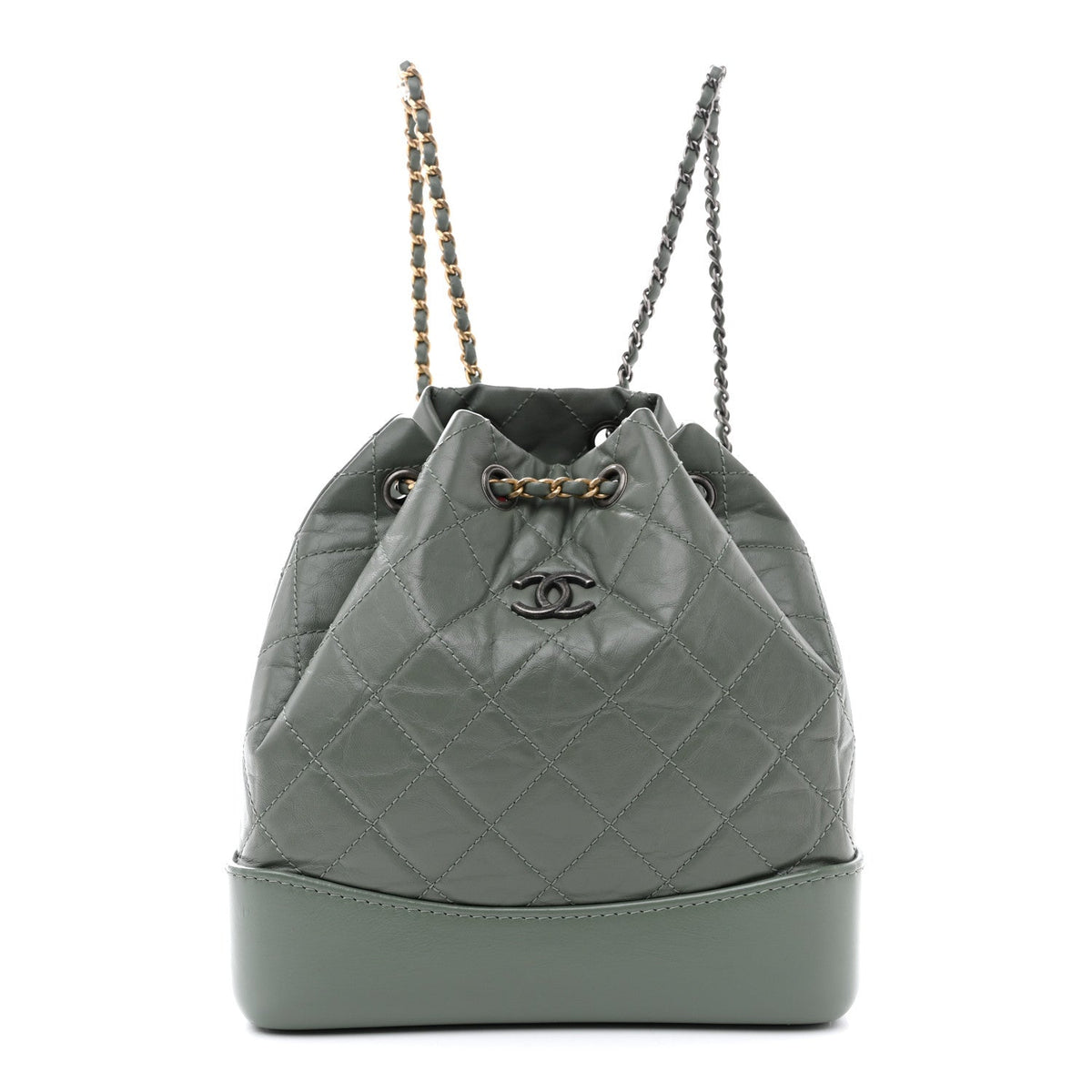 Aged Calfskin Quilted Small Gabrielle Backpack Green