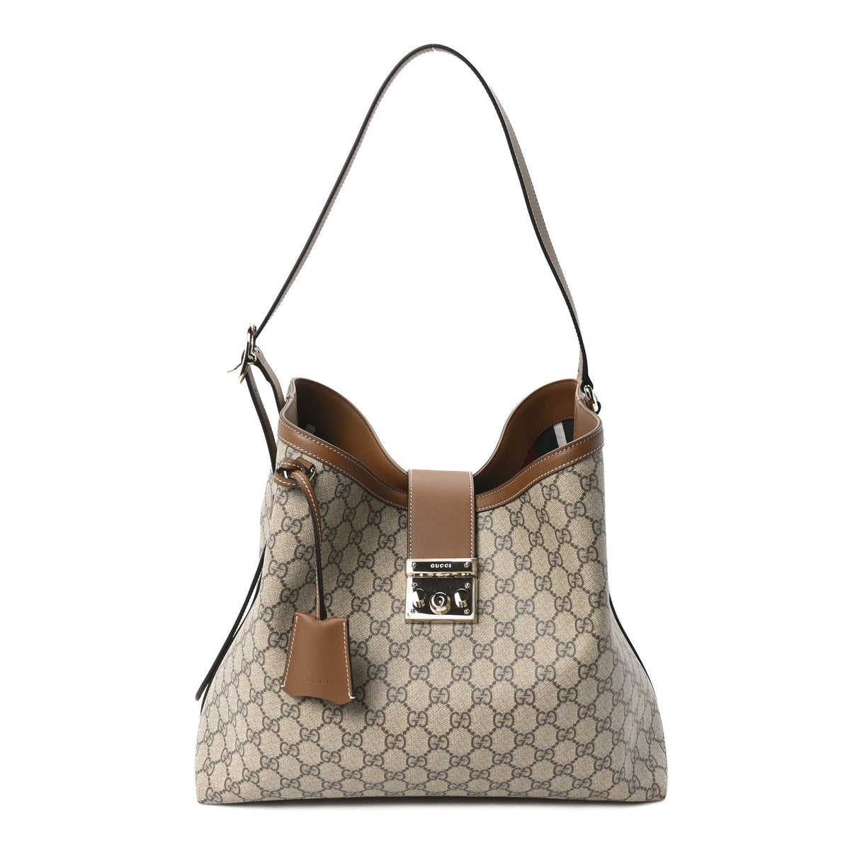GG Icon Monogram Padlock Shoulder Bag Beige Dark Brown