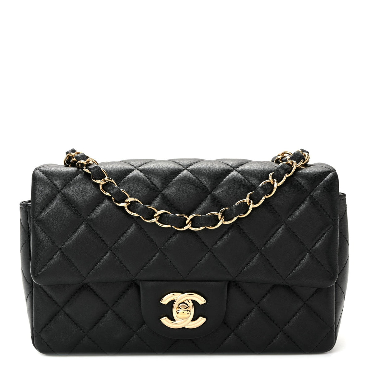 Lambskin Quilted Mini Rectangular Flap Black