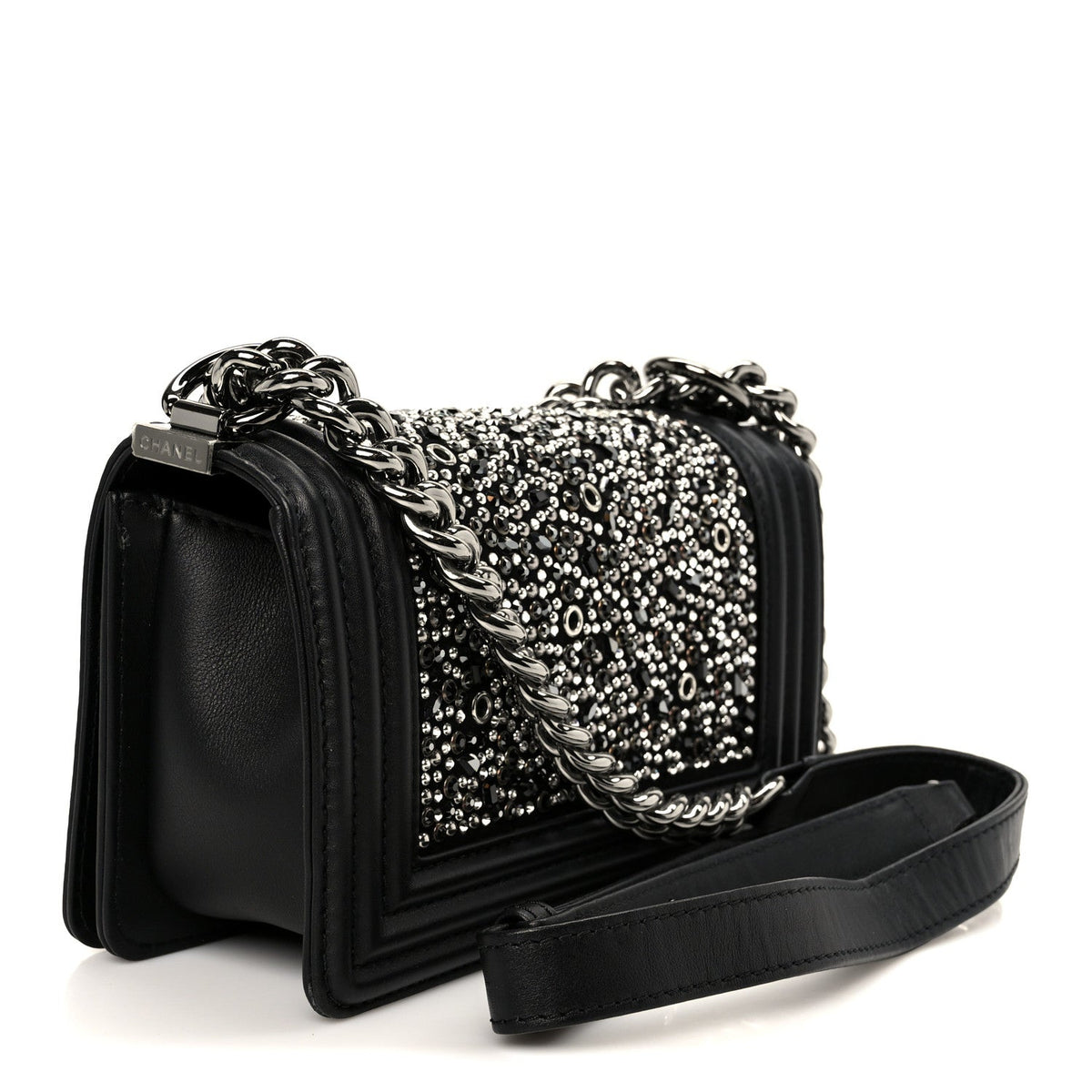 Calfskin Strass Crystal Small Boy Flap Black
