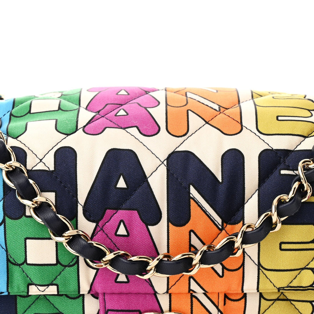 Printed Fabric Quilted Logo Single Flap Bag Multicolor