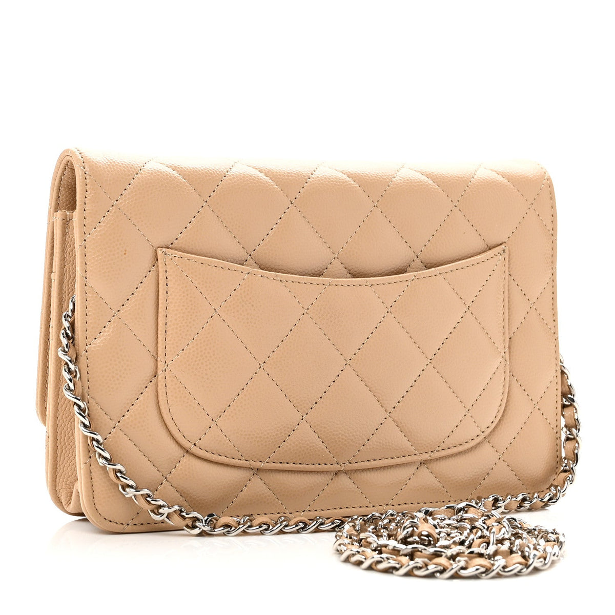 Caviar Quilted Wallet on Chain WOC Beige
