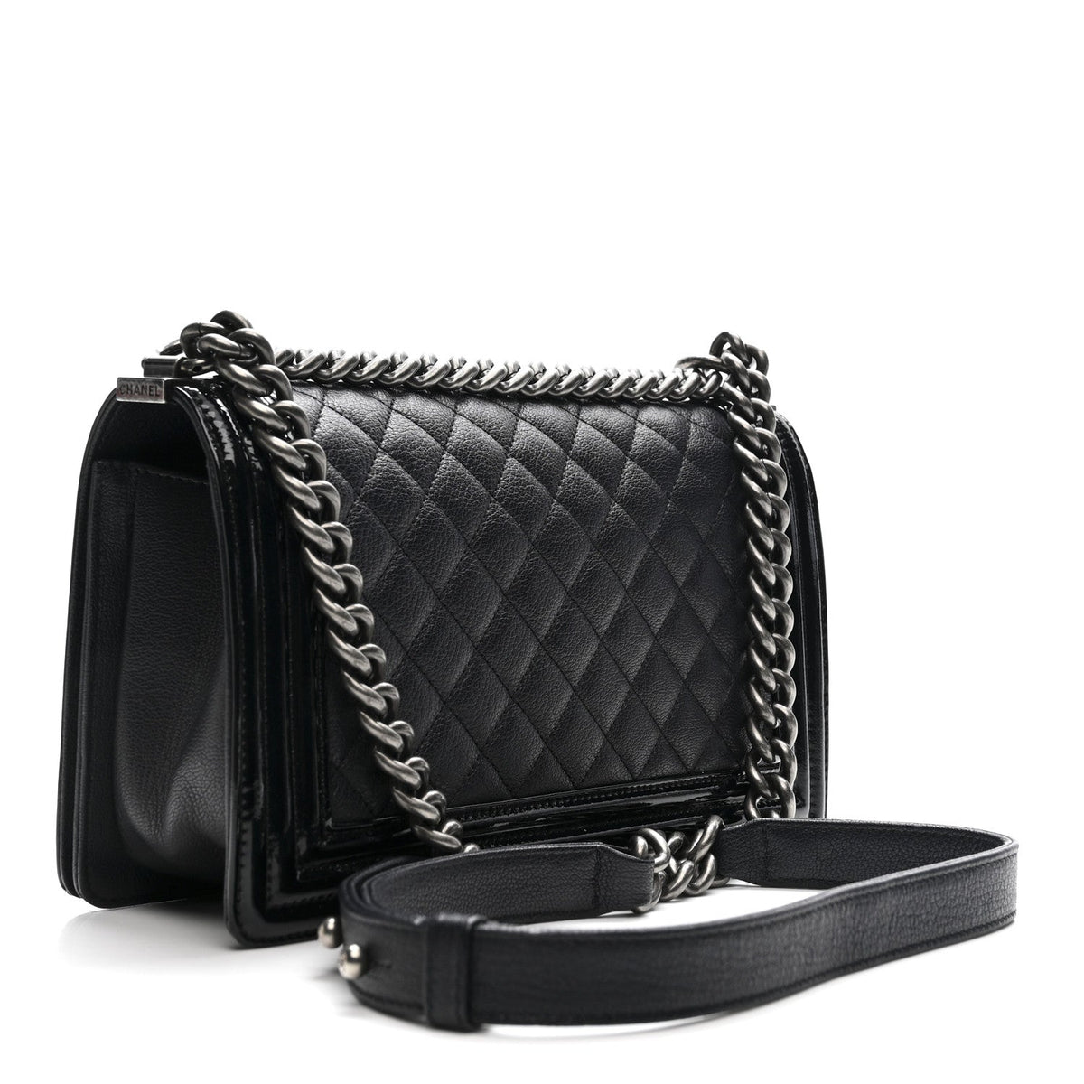 Goatskin Quilted Patent Medium Duo Boy Flap Dark Blue