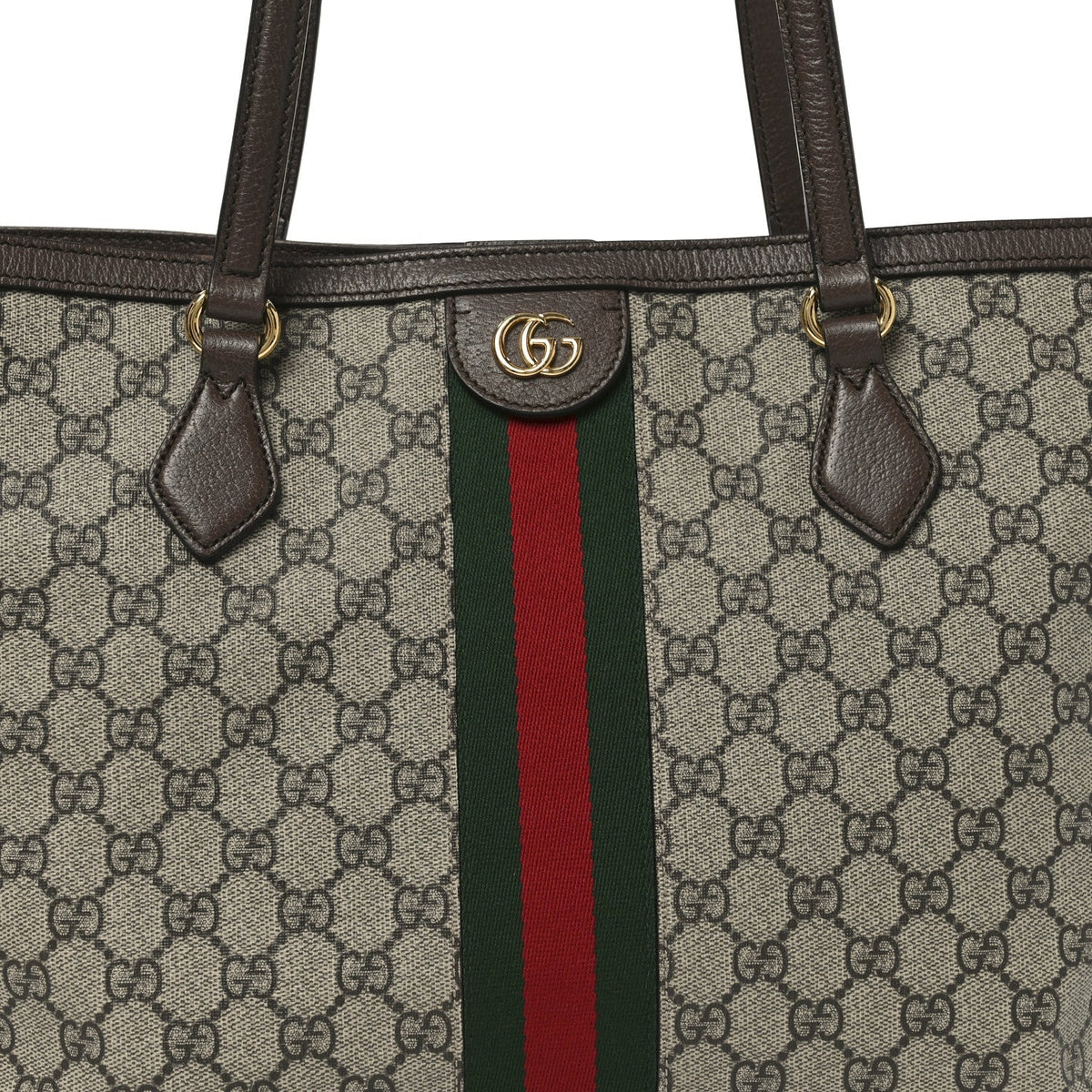 GG Supreme Monogram Textured Calfskin Web Medium Ophidia Shopping Tote Beige Ebony New Acero