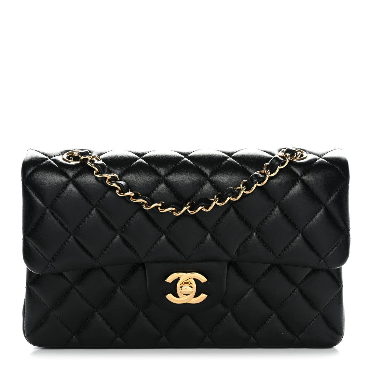 Lambskin Quilted Small Double Flap Black