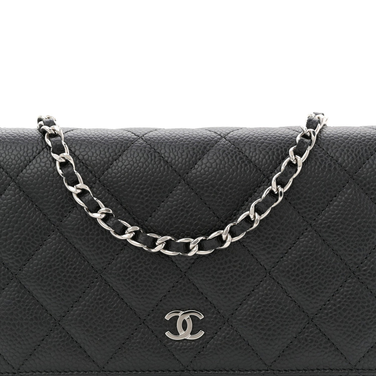 Caviar Quilted Wallet on Chain WOC Black