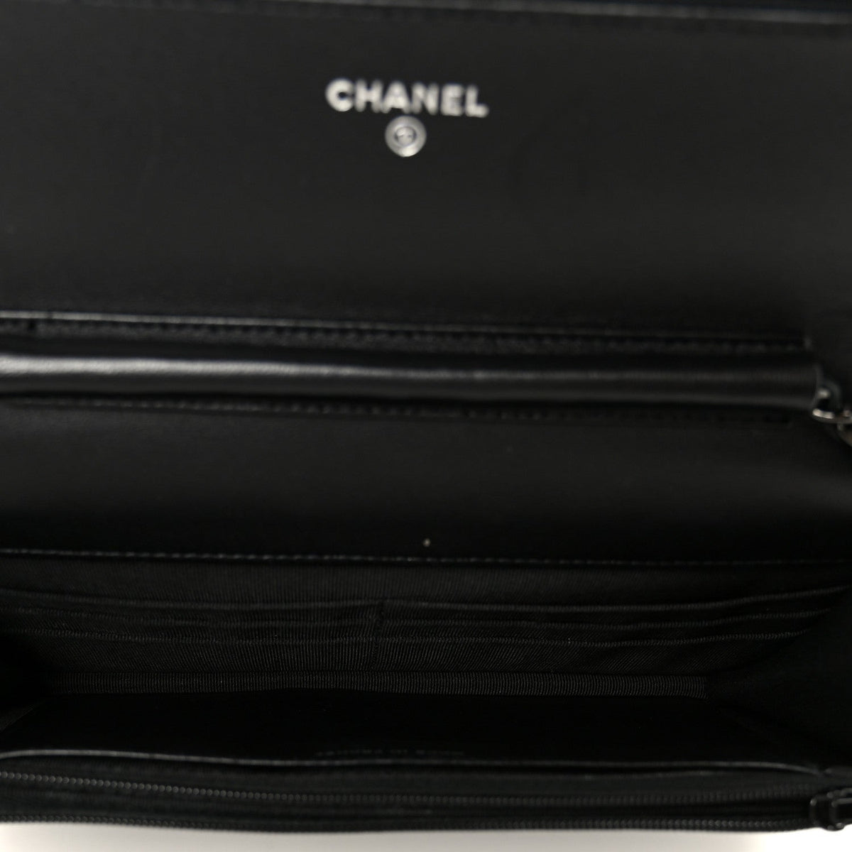 Pearly Lambskin Quilted Wallet On Chain WOC So Black