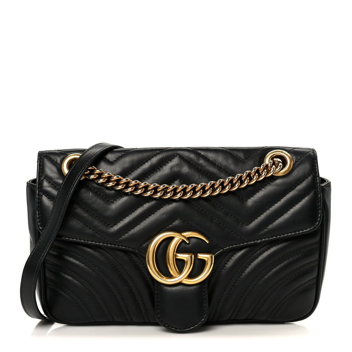 Calfskin Matelasse Small GG Marmont Shoulder Bag Black