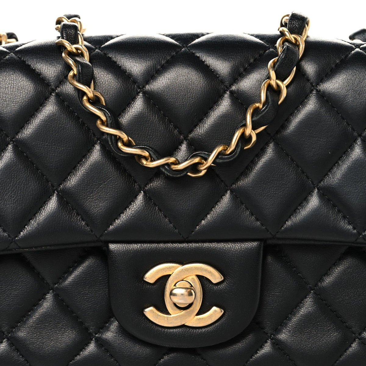Lambskin Quilted Mini Rectangular Flap Black