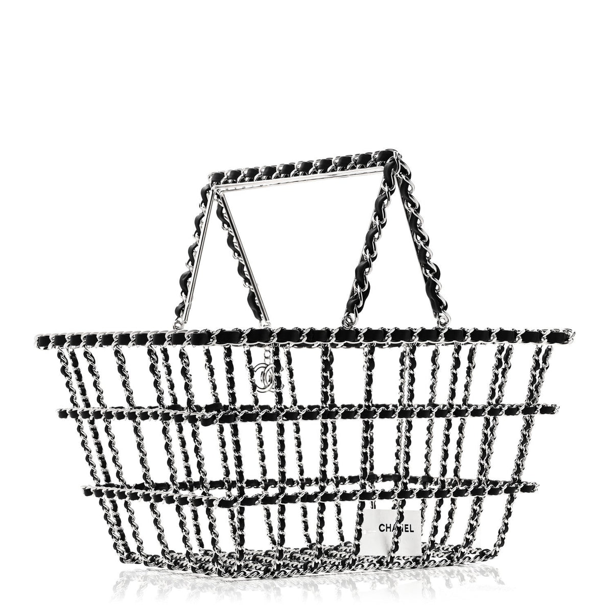 Brass Calfskin Large Grocery By Chanel Shopping Basket Silver