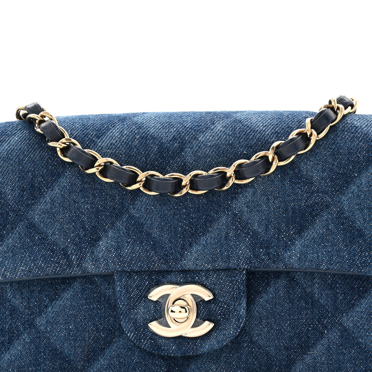 Printed Denim Quilted Mini Rectangular Flap Dark Blue