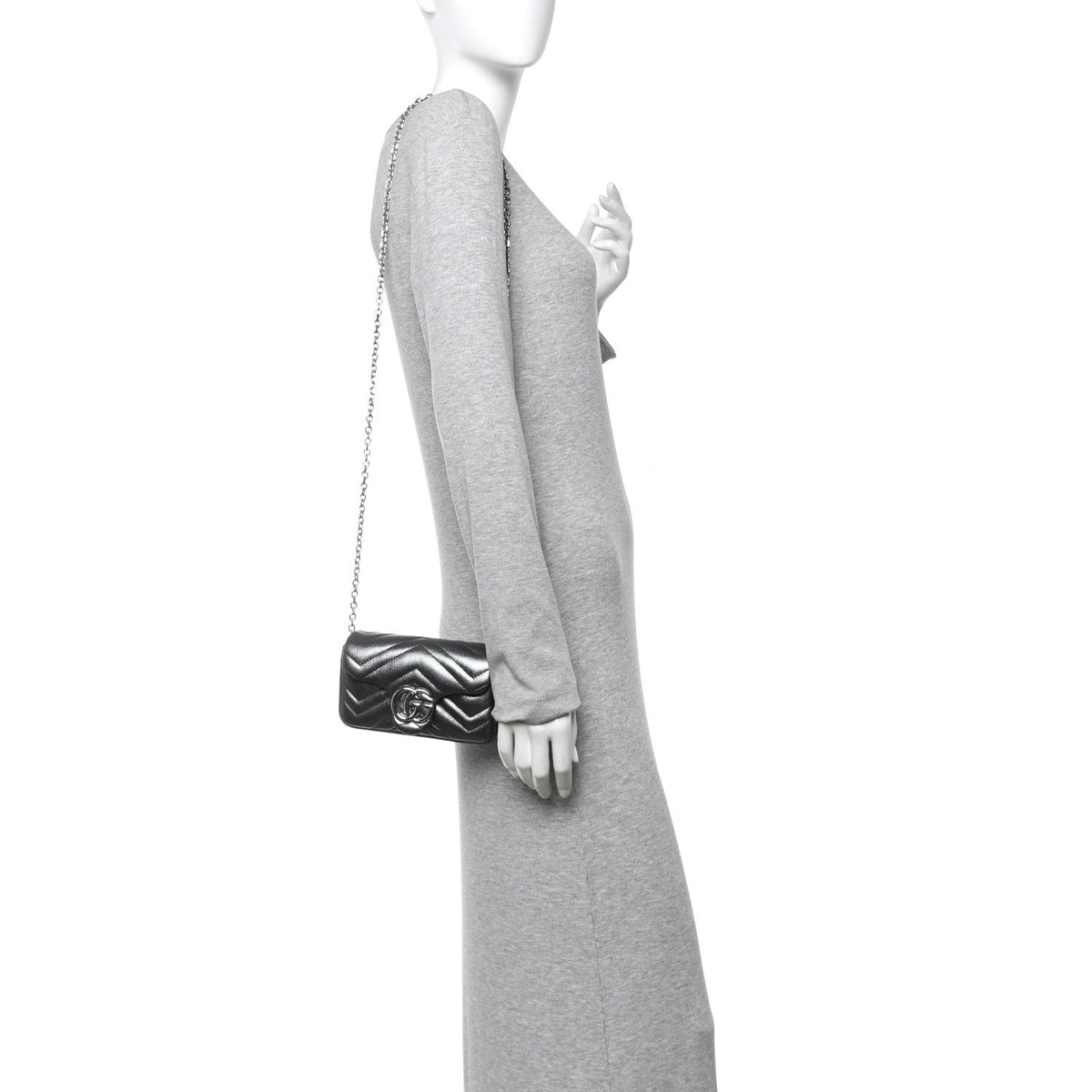 Metallic Lambskin Matelasse Mini GG Marmont Shoulder Bag Piombo
