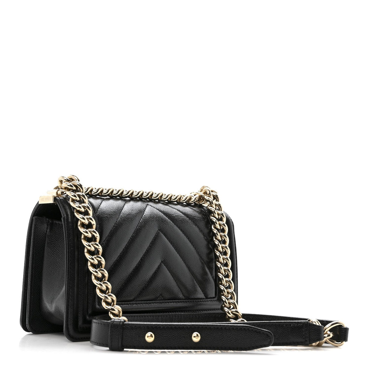 Caviar Chevron Quilted Small Boy Flap Black
