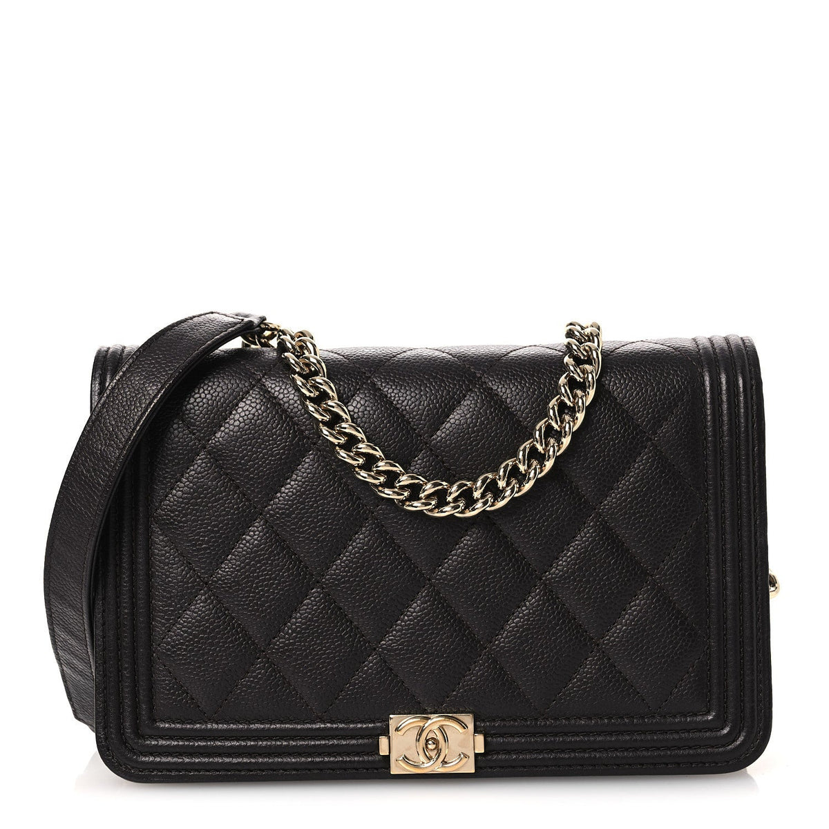 Caviar Quilted Boy Wallet On Chain WOC Dark Brown