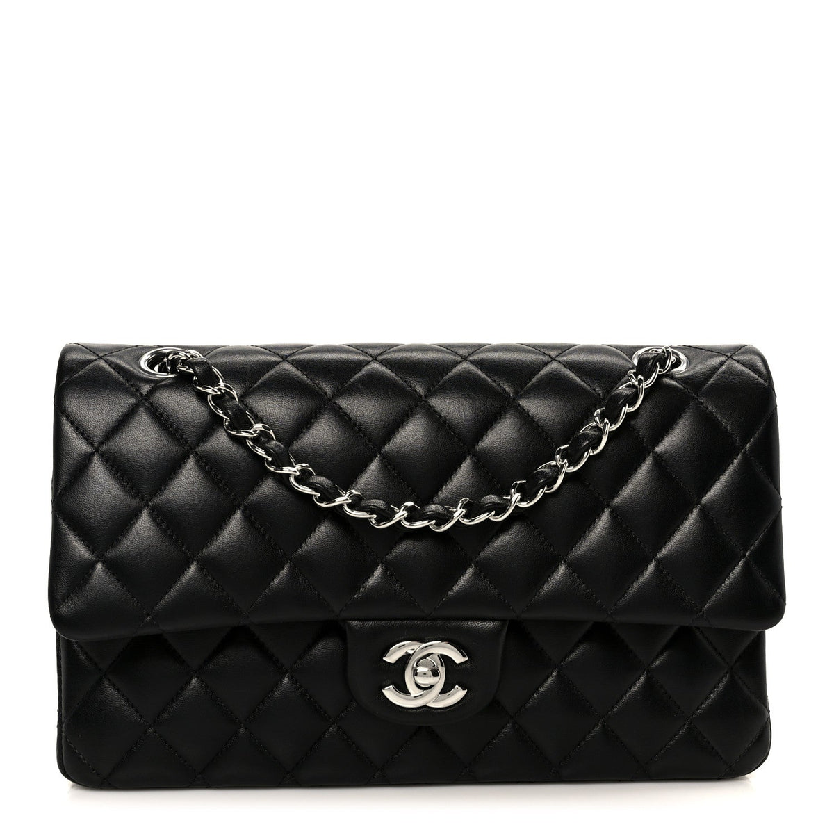 Lambskin Quilted Medium Double Flap Black