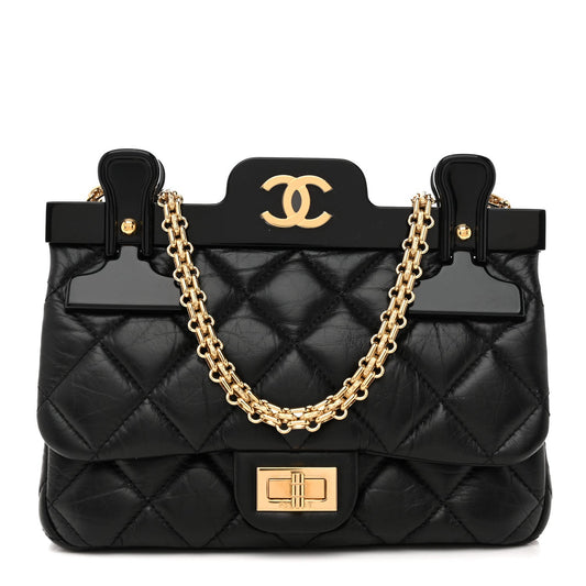 Aged Calfskin Quilted 2.55 Reissue Mini Hanger Flap Black
