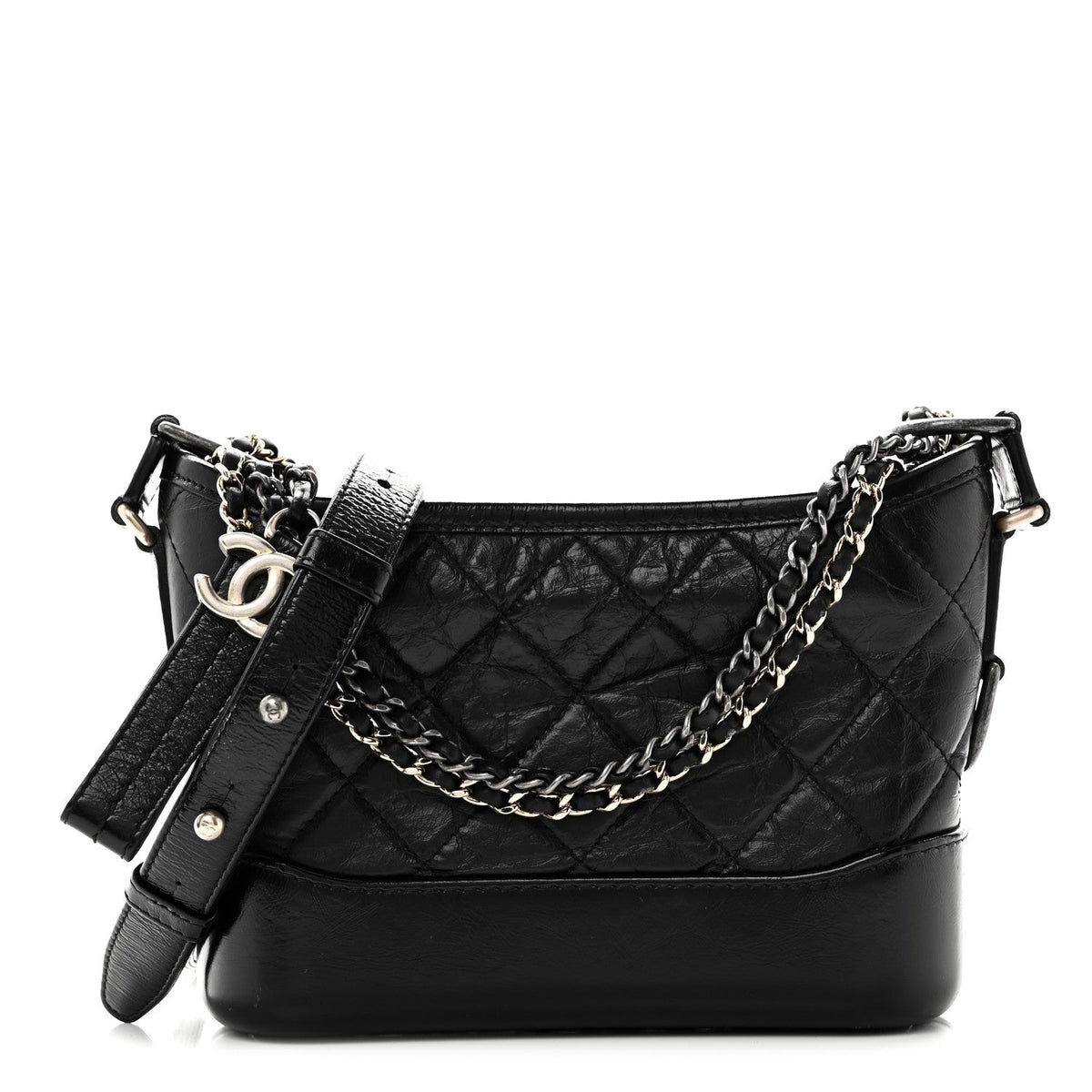 Aged Calfskin Quilted Small Gabrielle Hobo Black