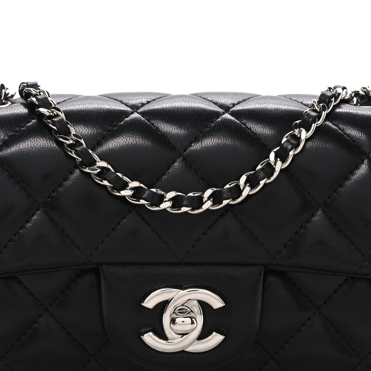 Lambskin Quilted Extra Mini Rectangular Flap Black