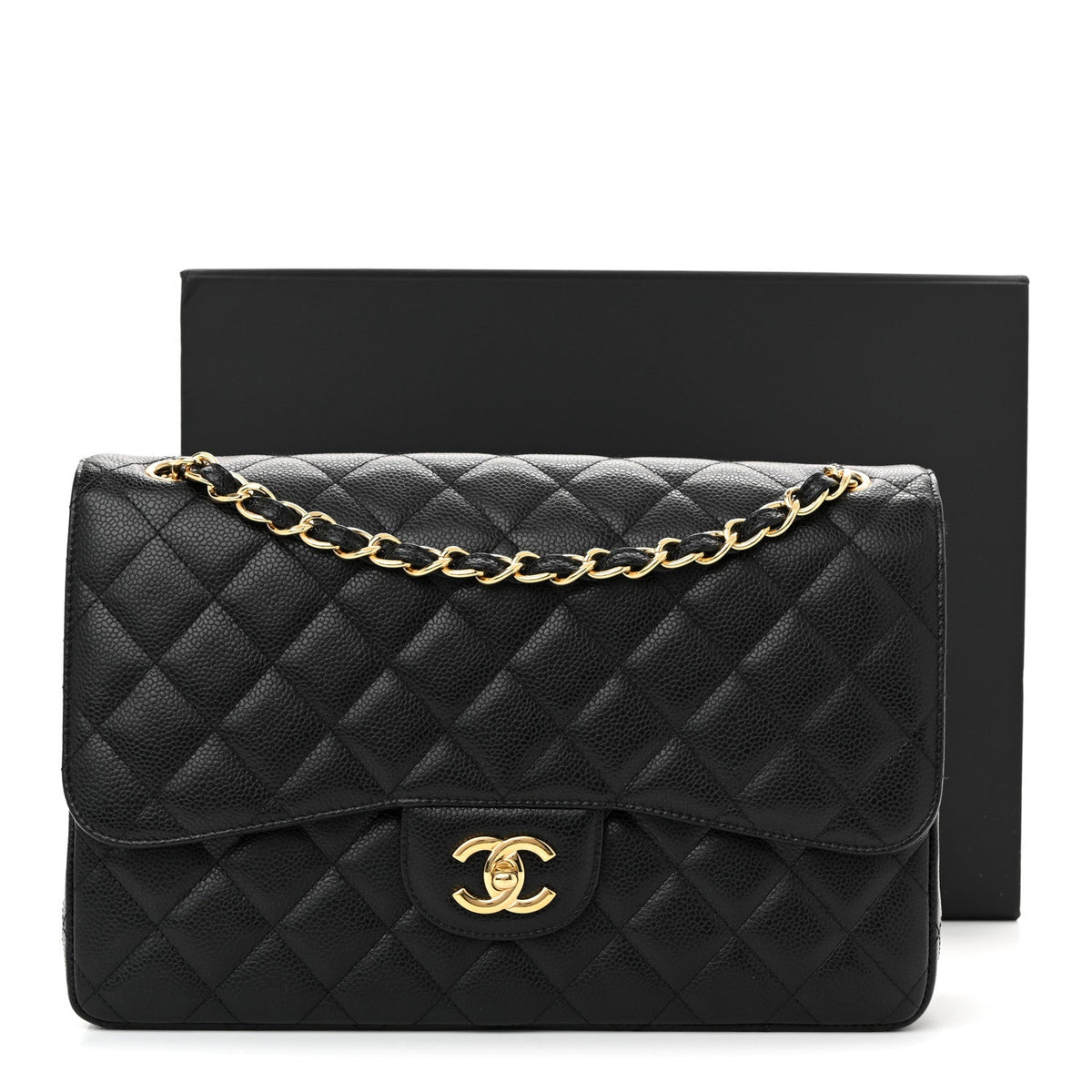 Caviar Quilted Jumbo Double Flap Black