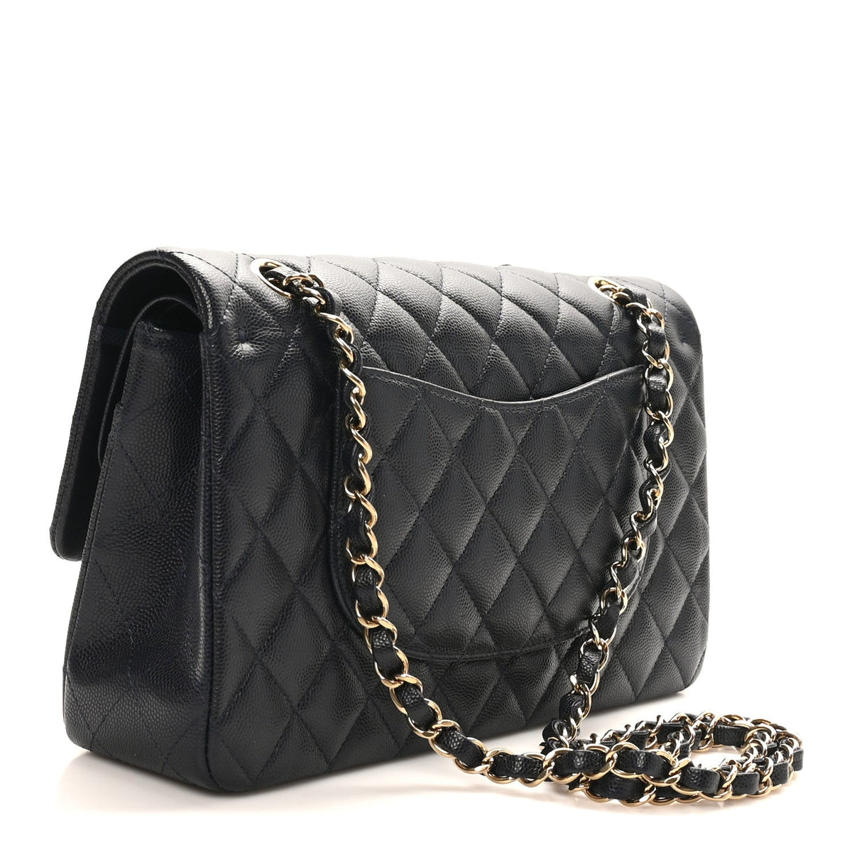 Caviar Quilted Medium Double Flap Navy